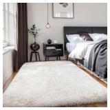 Thick Area Rug 4x7 Cream White Fluffy Sh