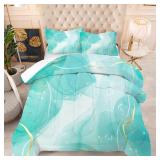 Teal Twin Bedding Set: Aqua Teal Marble