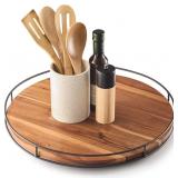 18' Acacia Wood Lazy Susan Turntable wit