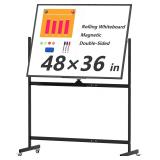 Assembled! Large Rolling Whiteboard on Wheels, 48'