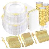 YOUBET 700 PCS CLEAR GOLD PLASTIC PLATES - Elegant