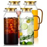 4 Pack 2 Liter/68 oz Glass Pitcher with Lid, Water