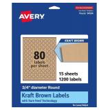 Avery Kraft Brown Round Labels, Sure Feed Technolo