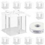 10 Pcs Clear Cake Box with Ribbon 7x7x8Inch, Clear