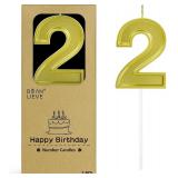 BEAN LIEVE Gold Birthday Candles Number 2, Gold Nu