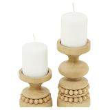 Deco 79 Wood Beaded Pillar Candle Holder, Set of 2