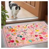 Boho Floral Entryway Rug 2x3, Washable Small Mat f