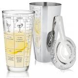 True 3-Piece Barware Set with 7 Cocktail Recipes a