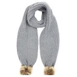 Chunky Knit Oblong Scarf With Faux Fur Pom Poms