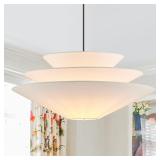24 Inch Off White Linen Fabric Large Pendant Light