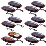 Mifoci 12 Pcs Oval Cast Iron Fajita Skillet Pan Se