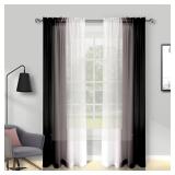 Melodieux Black Ombre Sheer Curtains 84 Inches Lon