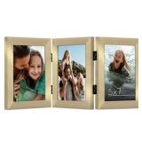 Americanflat Hinged 3 Photo Frame in Polished Bras