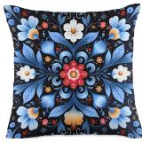 Blue Traditional Norwegian Rosemaling Folk Art Thr