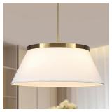 Modern Chandelier with White Fabric Shade Gold and