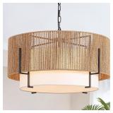 25.6' Large Rattan Chandelier, 6-Light Boho Pendan