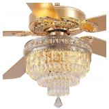 Asyko Crystal Ceiling Fan Fandelier with Lights -