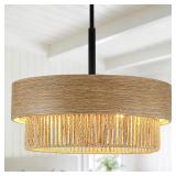 19.6' Rustic Drum Chandelier, 4-Light Wood Texture