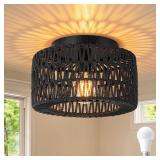SineRise Rattan Ceiling Light Fixtures, Hand-Woven