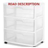 Sterilite 29308001 Wide 3 Drawer Cart, White Frame