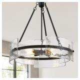 Siljoy 24.4' Black Textured Glass Chandelier, Mode