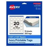 Avery 1-1/2' x 1-1/2' Square Tags, Matte Ivory, 20