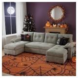 INAK 104.7 in. Sage Gray Chenille Queen Size Conve