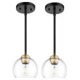 Emak 2 Pack Black and Gold Pendant Light Fixtures,