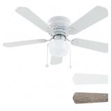 42' Flush Mount Ceiling Fan Matte White Traditiona