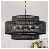 31.5'Large Boho Rattan Farmhouse Chandeliers for D