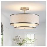 Semi Flush Mount Ceiling Light, 3-Light Double Dru