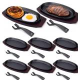 Maxdot 8 Pieces Cast Iron Fajita Skillet Pan Set S