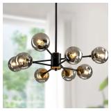 8 Light Chandelier Pendant Lighting Black with Gla