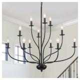 12 Light Black Chandeliers - Large Modern Farmhous