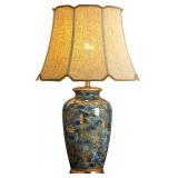 Blue Hand-Painted Ceramic Table Lamp Gold Flower B