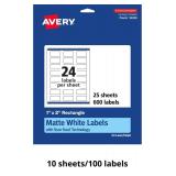 Avery Matte White Rectangle Labels, Sure Feed Tech