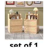 VINGLI Night Stand Set of 2, Rattan Nightstands wi