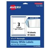 Avery Glossy White Rectangle Labels, 3' x 7', 30 T