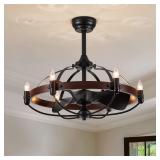 27-Inch Brown Walnut Farmhouse Style Chandelier Ce