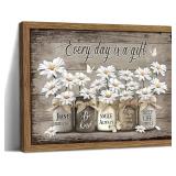 Rustic Bathroom Wall Art, Vintage Daisy Farmhouse