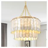 Modern 5-Light Shell Chandelier, 2-Tiered Faceted