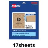 Avery Kraft Brown Round Labels, Sure Feed Technolo