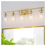 5 Light Gold Bathroom Light Fixtures Brushed Brass