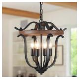 Black Farmhouse Chandelier 4 Light, Vintage Cage C
