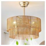 20' Boho Ceiling Fans with Lights, Rattan Fandelie