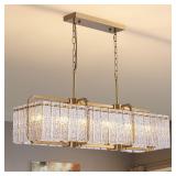 Gold Crystal Rectangle Chandelier, 40inch Large Re