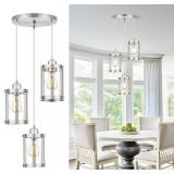 3-Light Pendant Lighting, Brushed Nickel Dining Ro