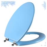 Blue Elongated Toilet Seat Natural Wood Toilet Sea