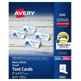 Avery Small Tent Cards, 2 x 3.5 Inches, White, Box
