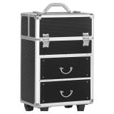 HOMCOM Aluminum Rolling Makeup Train Case, Portabl